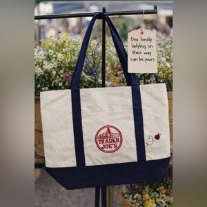 NWT Embroidered Trader Joe’s Canvas Tote | Boho Reusable Market Bag | Gift Idea